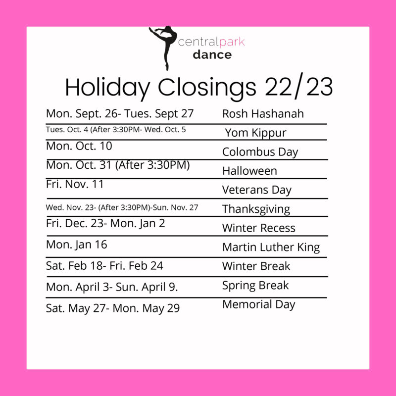 Holiday Closings 2022/2023